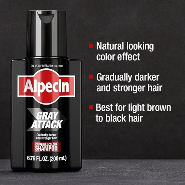 ALPECIN GRAY ATTACK CAFFEINE & COLOR SHAMPOO, 6.76 FL OZ